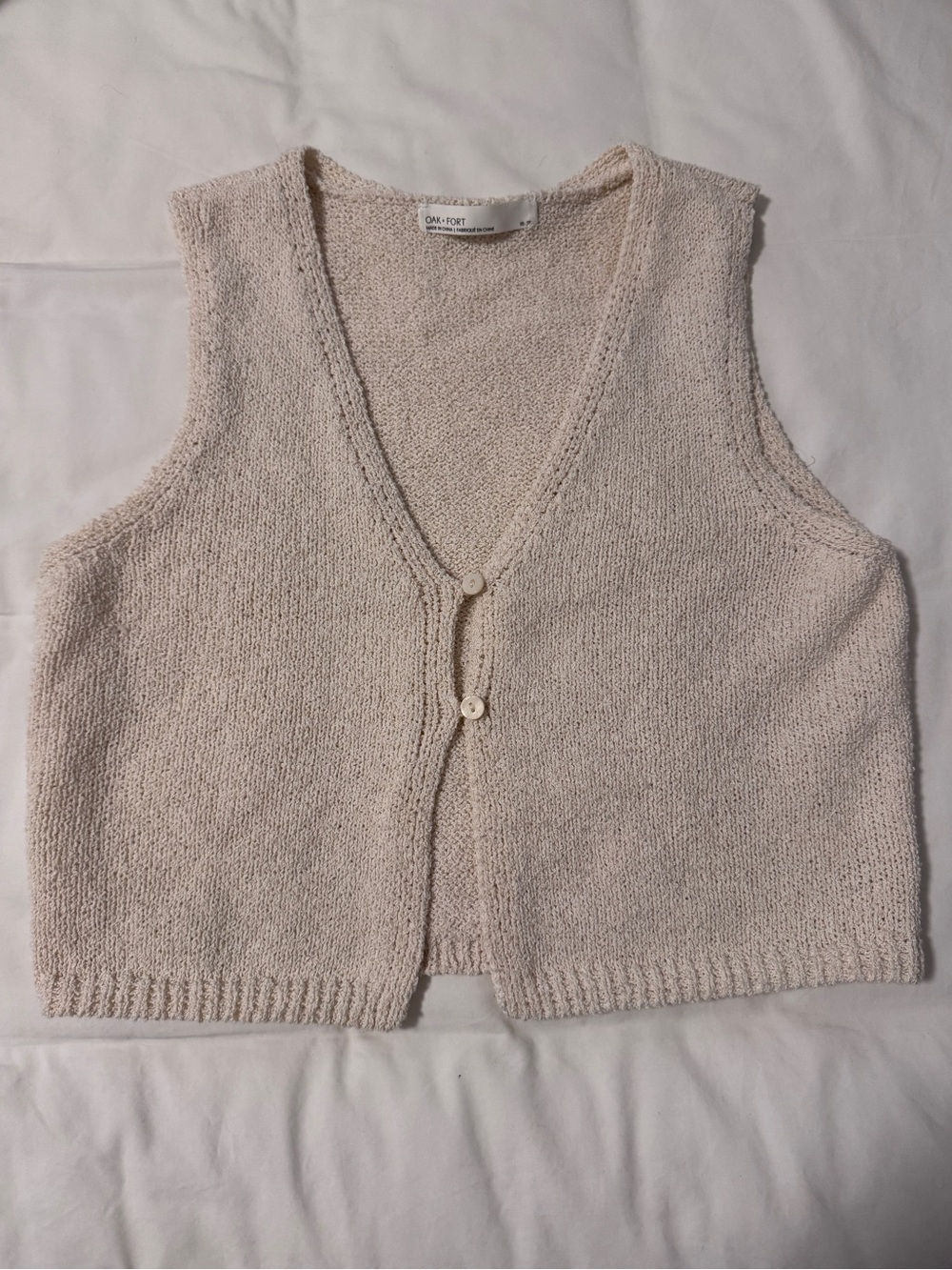 Oak + Fort Cream Knit Button-Front Rank